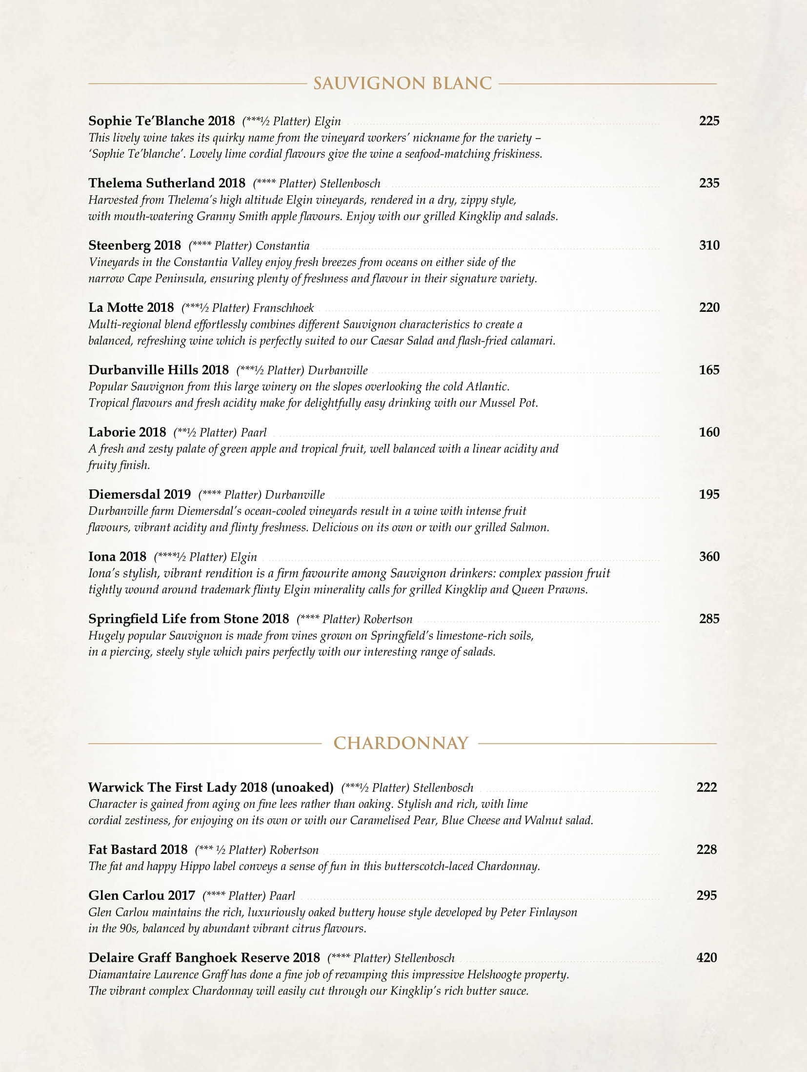 Menu at The Hussar Grill steakhouse, Midrand