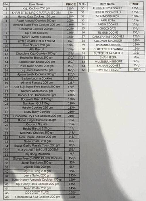 Kesar brown bake menu