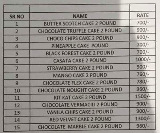 Kesar brown bake menu