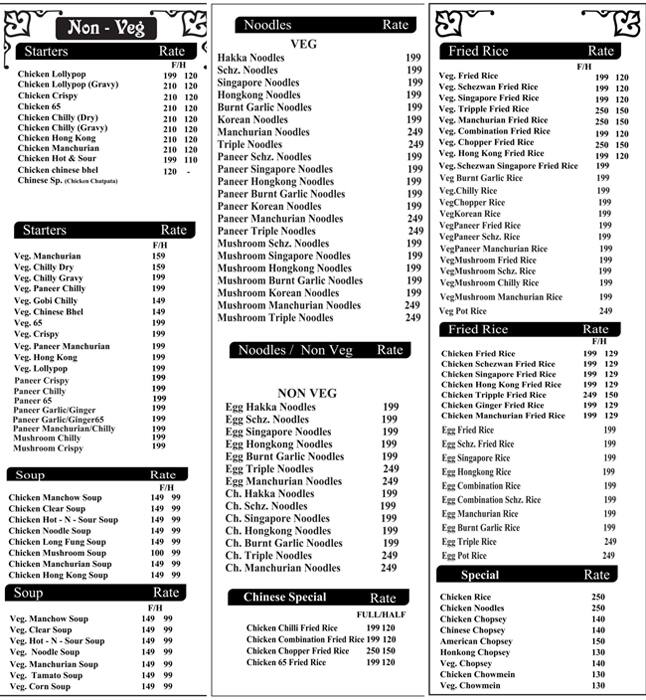 Menu of Chinese Panda, Jogeshwari, Mumbai