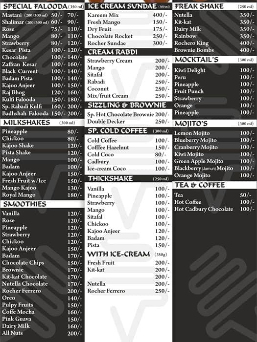 Menu of Dessertaria, Linking Road, Bandra West, Mumbai