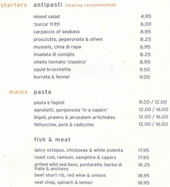 Zucca Menu, Menu for Zucca, Bermondsey, London Zomato UK