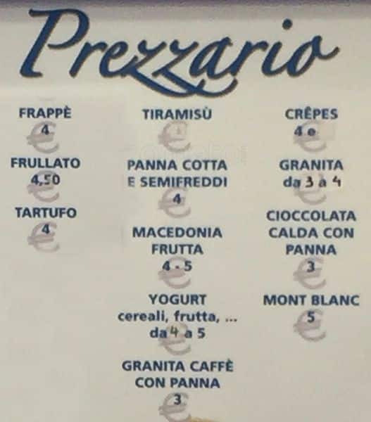 Menu di Buccianti Gelateria 
