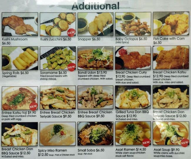 Bondi Ramen Menu, Menu for Bondi Ramen, Bondi Junction, Sydney