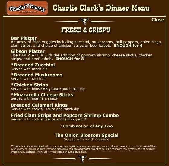 charlie clark's menu