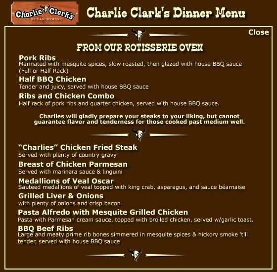 charlie clark's menu