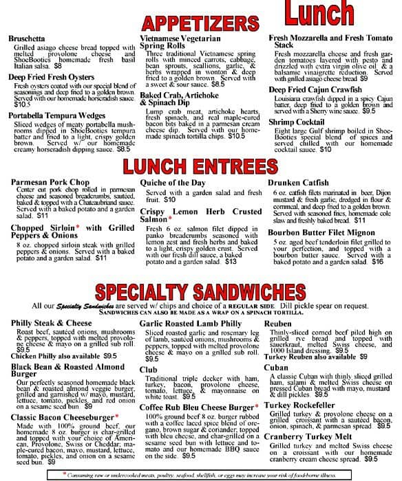 Shoe Booties Cafe Menu, Menu for Shoe Booties Cafe, Murphy, Murphy Urbanspoon/Zomato