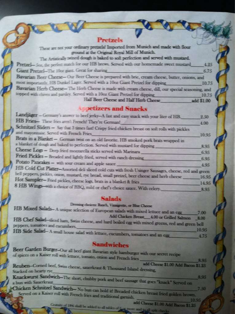 Menu at Hofbrau Beer Garden pub & bar, Panama City Beach, 701 S Pier