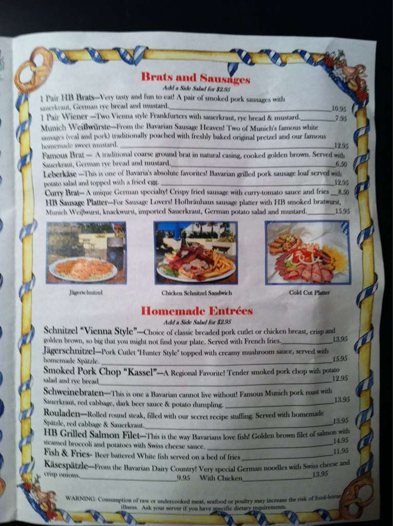 Menu at Hofbrau Beer Garden pub & bar, Panama City Beach, 701 S Pier
