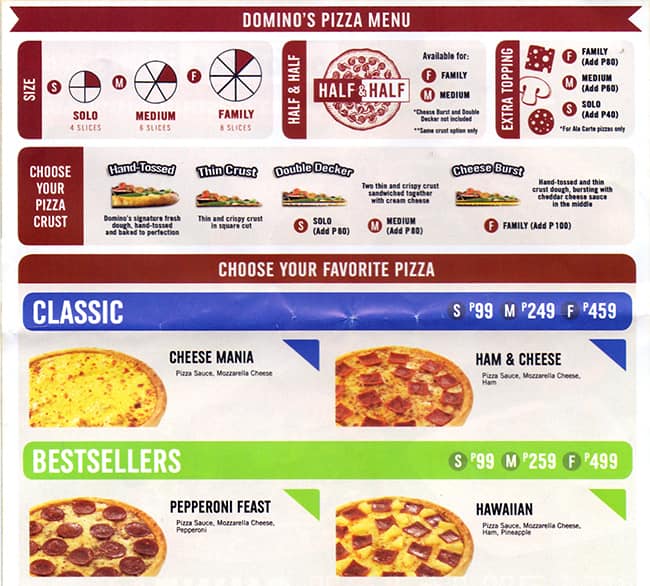 BN Kitchen: 6 dominos pizza menu