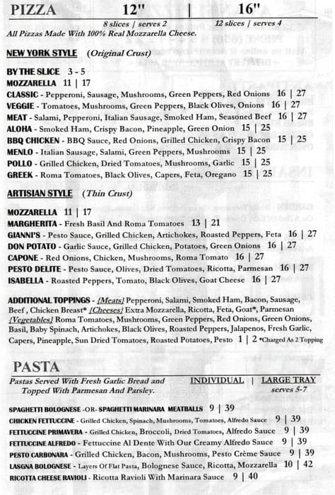 Avanti Pizza Menu, Menu for Avanti Pizza, Menlo Park, Menlo Park ...