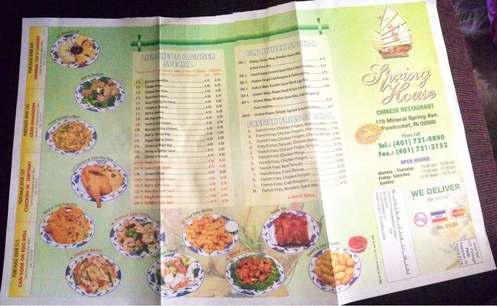 Spring House Chinese Menu, Menu for Spring House Chinese, Pawtucket