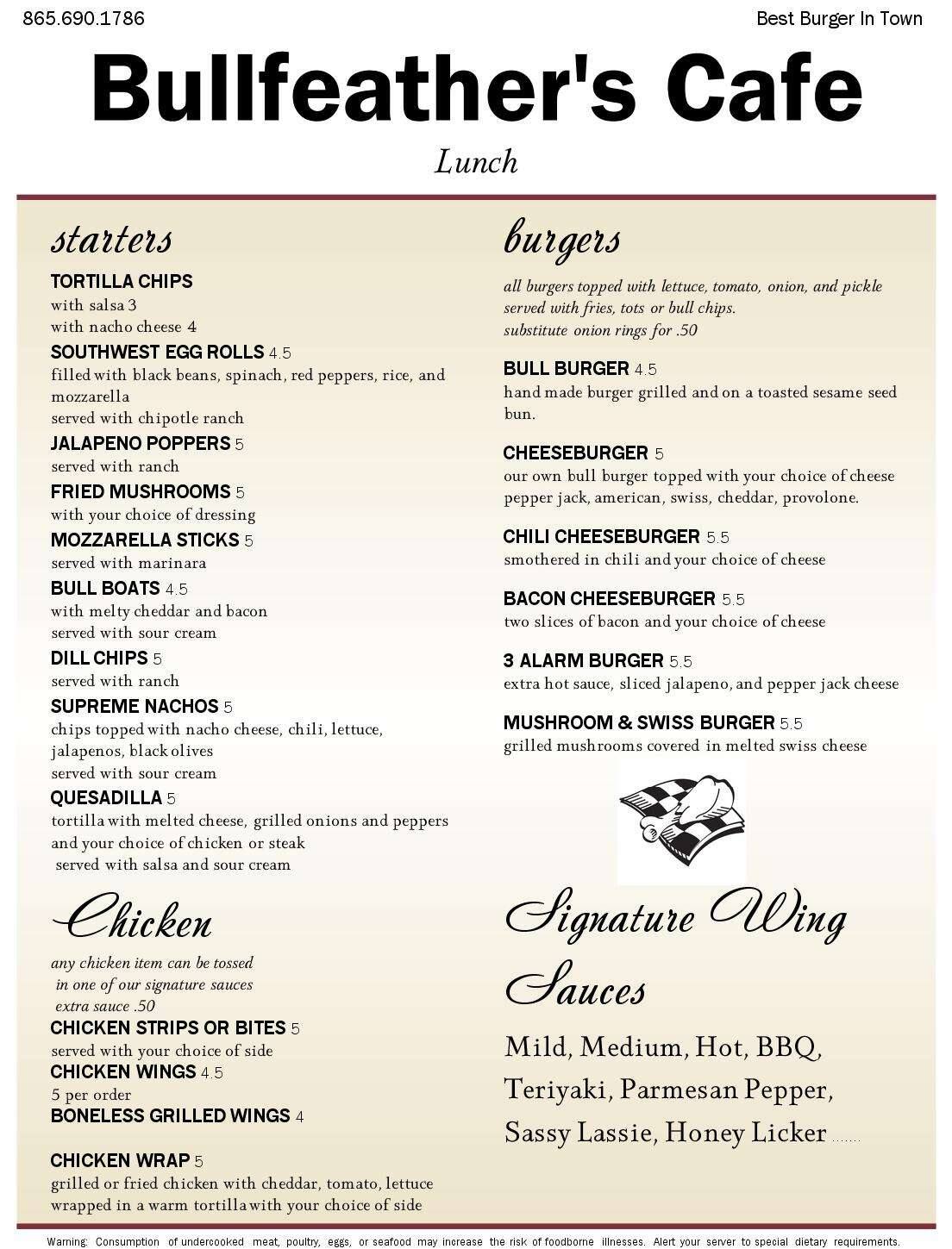 Bull Feathers Cafe West Menu, Menu for Bull Feathers Cafe West