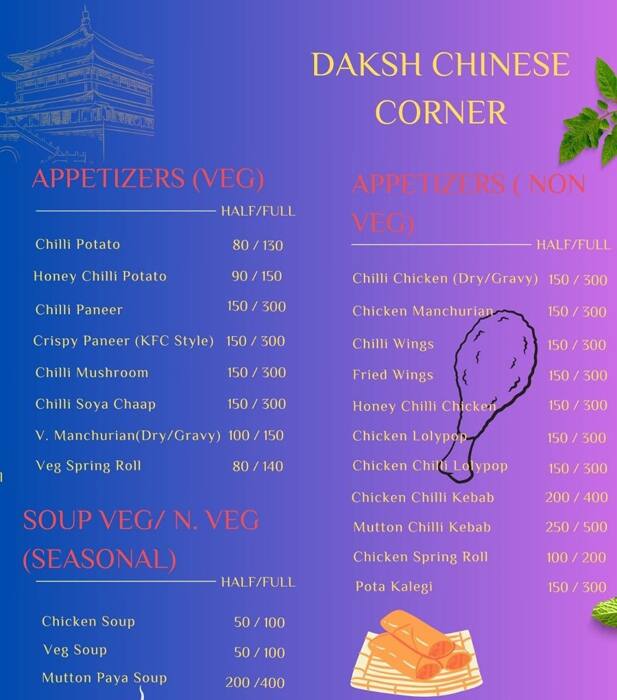 Menu of Daksh Chinese Corner, Malviya Nagar, New Delhi