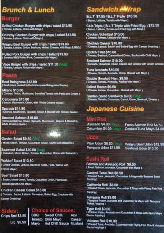 Menu at Sydney Burwood Cafe, Burwood