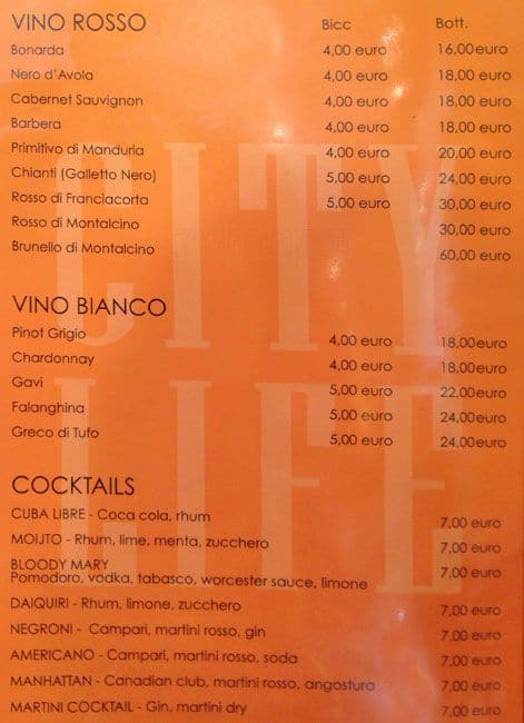 Menu di City life self service restaurant 