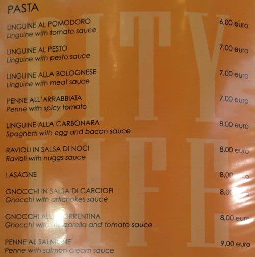 Menu di City life self service restaurant 