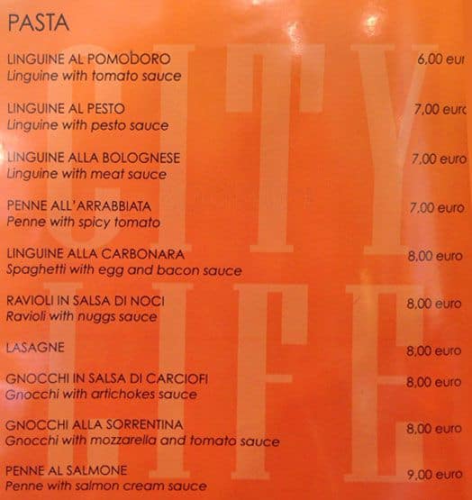 Menu di City life self service restaurant 
