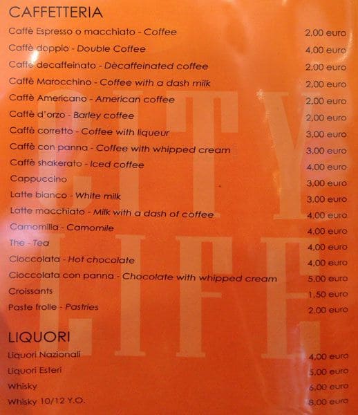 Menu di City life self service restaurant 