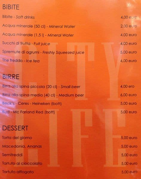 Menu di City life self service restaurant 
