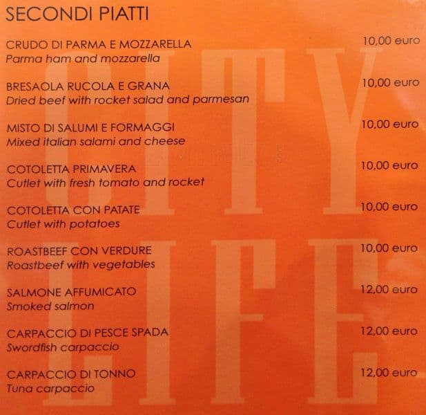 Menu di City life self service restaurant 