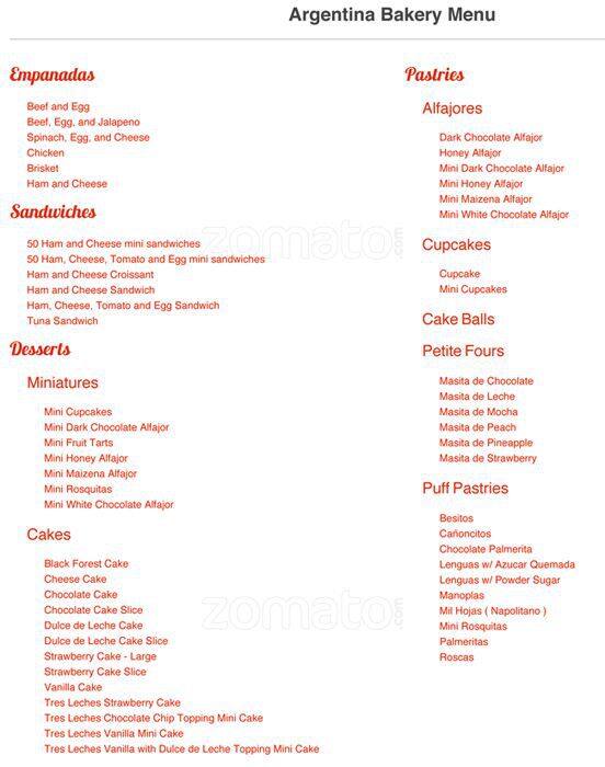 Menu at Argentina Bakery, Irving, W Airport Fwy 112