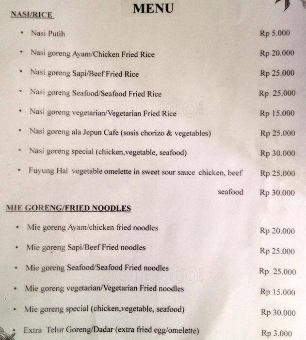 Jepun Cafe Menu Menu For Jepun Cafe Tuban Bali Zomato