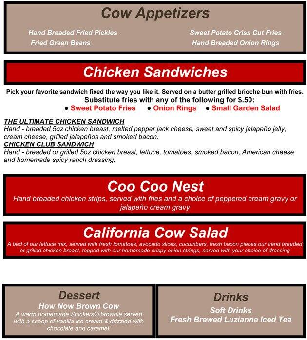 Menu at The Cow CalfHay restaurant, Oklahoma City, 212 N Harvey Ave