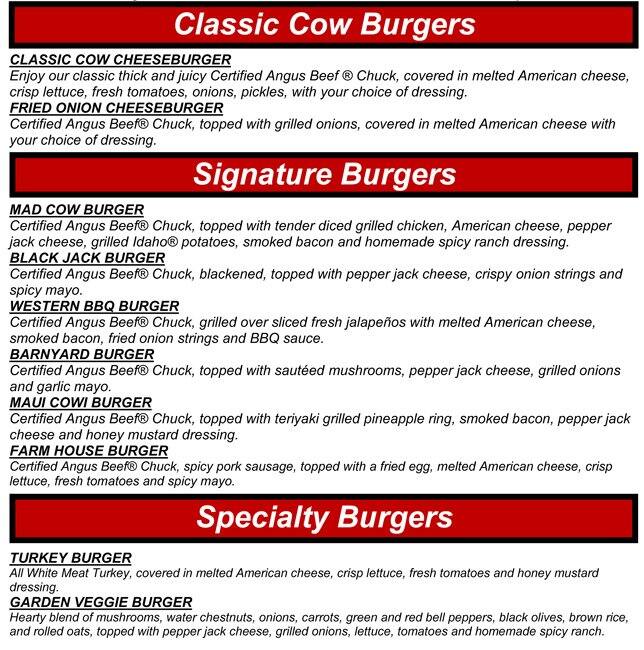 Menu at The Cow CalfHay restaurant, Oklahoma City, 212 N Harvey Ave