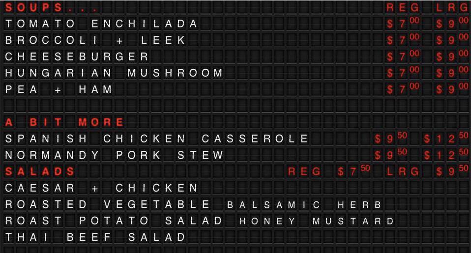 Menu at Ladle and Press restaurant, Perth