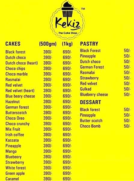 Menu at Kekiz The Cake Shop, Aurangabad, Bajrang Chowk Rd