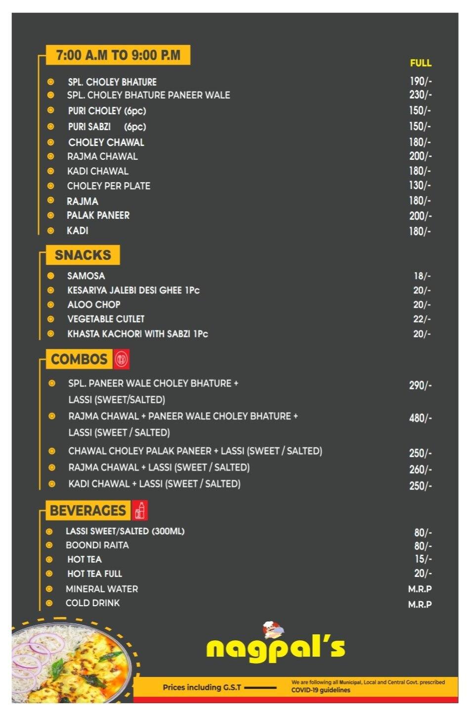 NAGPAL'S CHOLE BHATURE menu