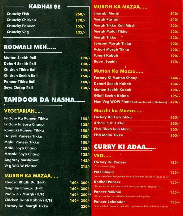 Menu at Curry N Kabab Factory, Delhi, J4WG+8R6