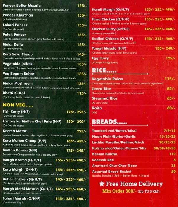 Menu at Curry N Kabab Factory, Delhi, J4WG+8R6