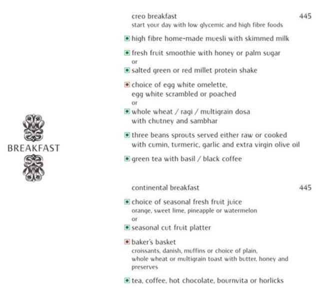 Creo Vivanta by Taj Menu, Menu for Creo Vivanta by Taj, Sector 21