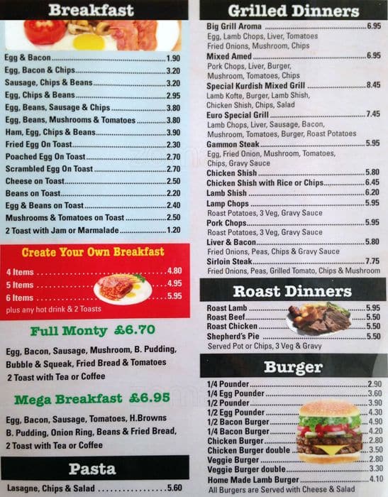 Menu at Euro Cafe, London, 45 Sheen Ln