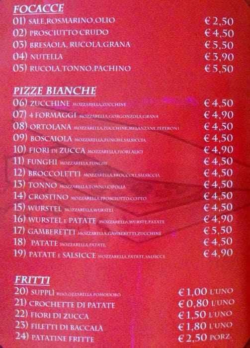 Menu di Pizzeria Mar Rosso Roma 