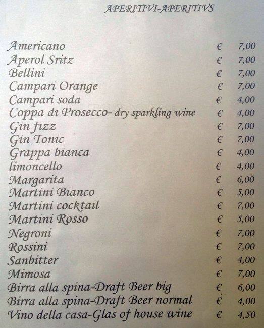 Menu di Ristorante Pizzeria ambasciata di Capri 