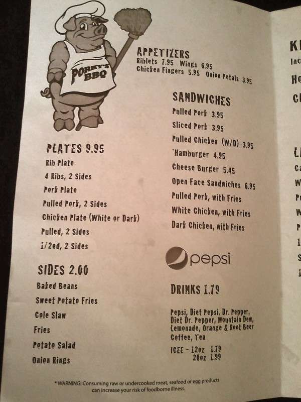 Porky's BBQ Menu, Menu for Porky's BBQ, Robertsdale, Mobile Bay