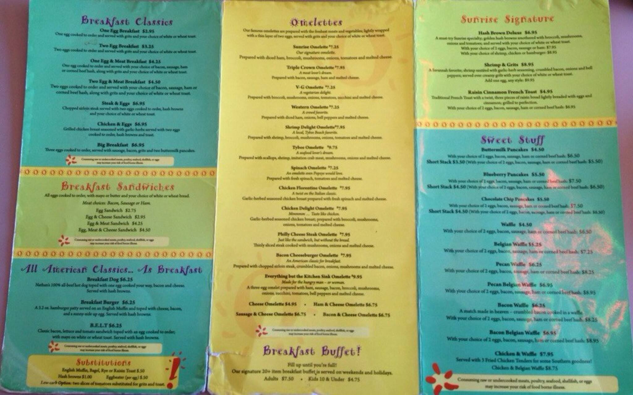 Sunrise Restaurant menu