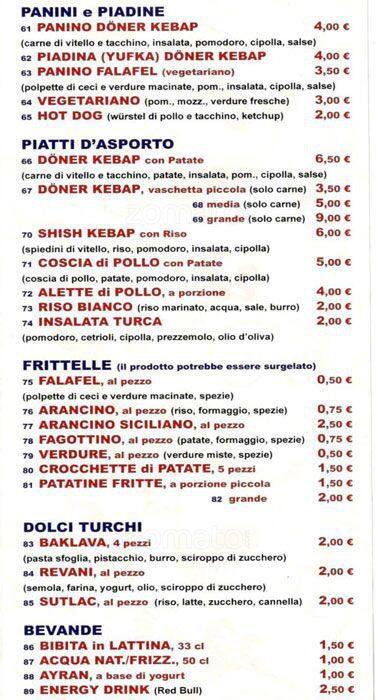 Menu di Turchia Istanbul 
