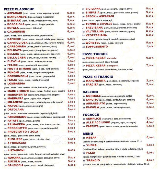 Menu di Turchia Istanbul 