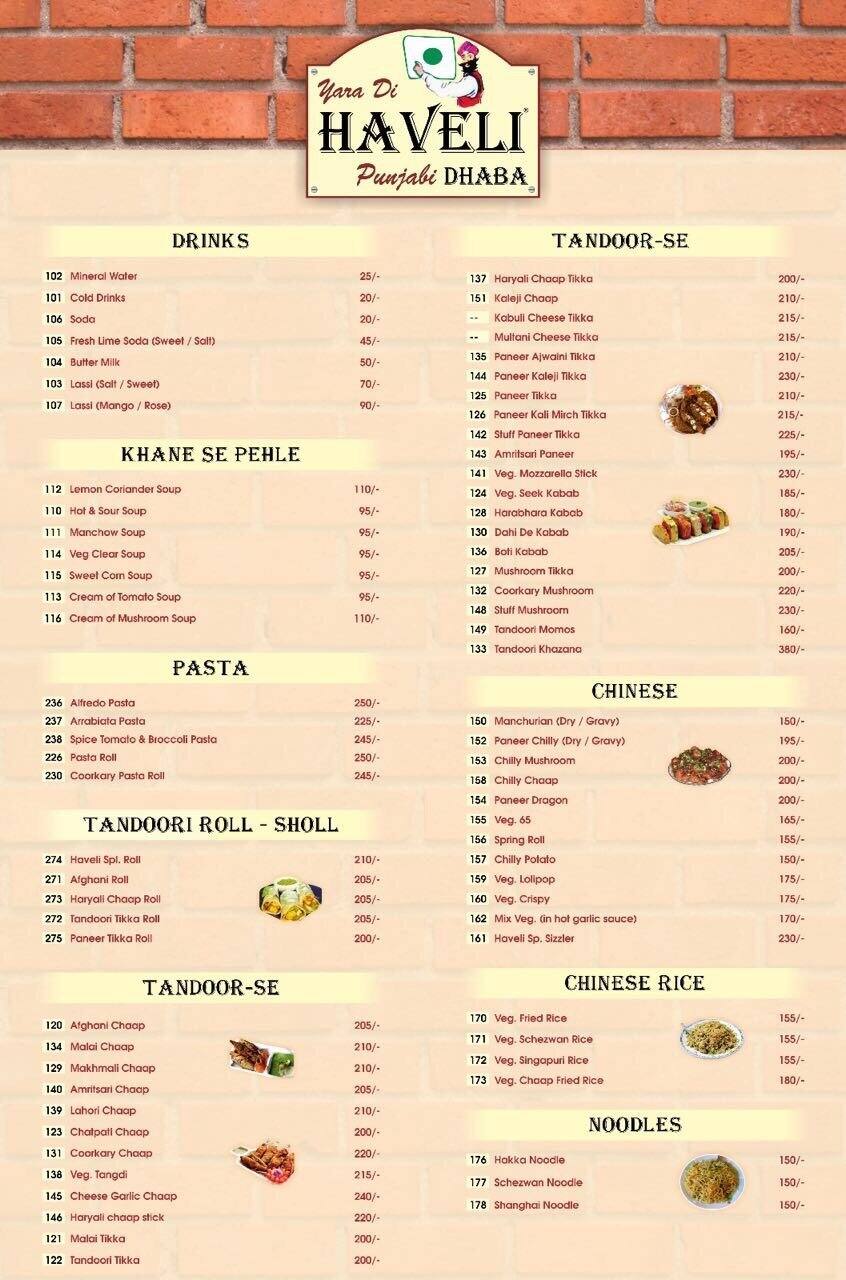 Yara Di Haveli Menu, Menu for Yara Di Haveli, Dumas, Surat Zomato
