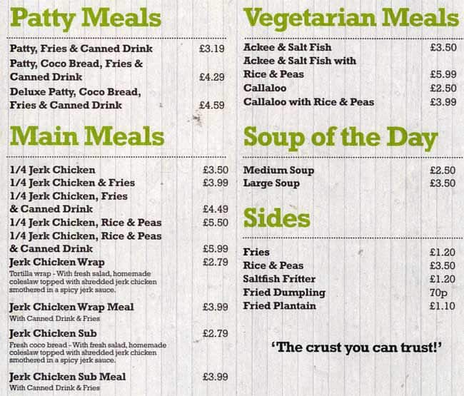 Menu at Patty King restaurant, London
