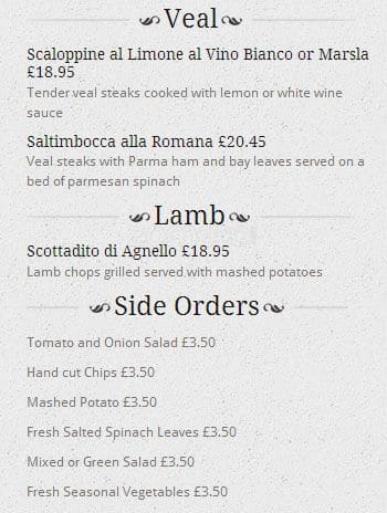 Menu at La Lanterna restaurant, Edinburgh