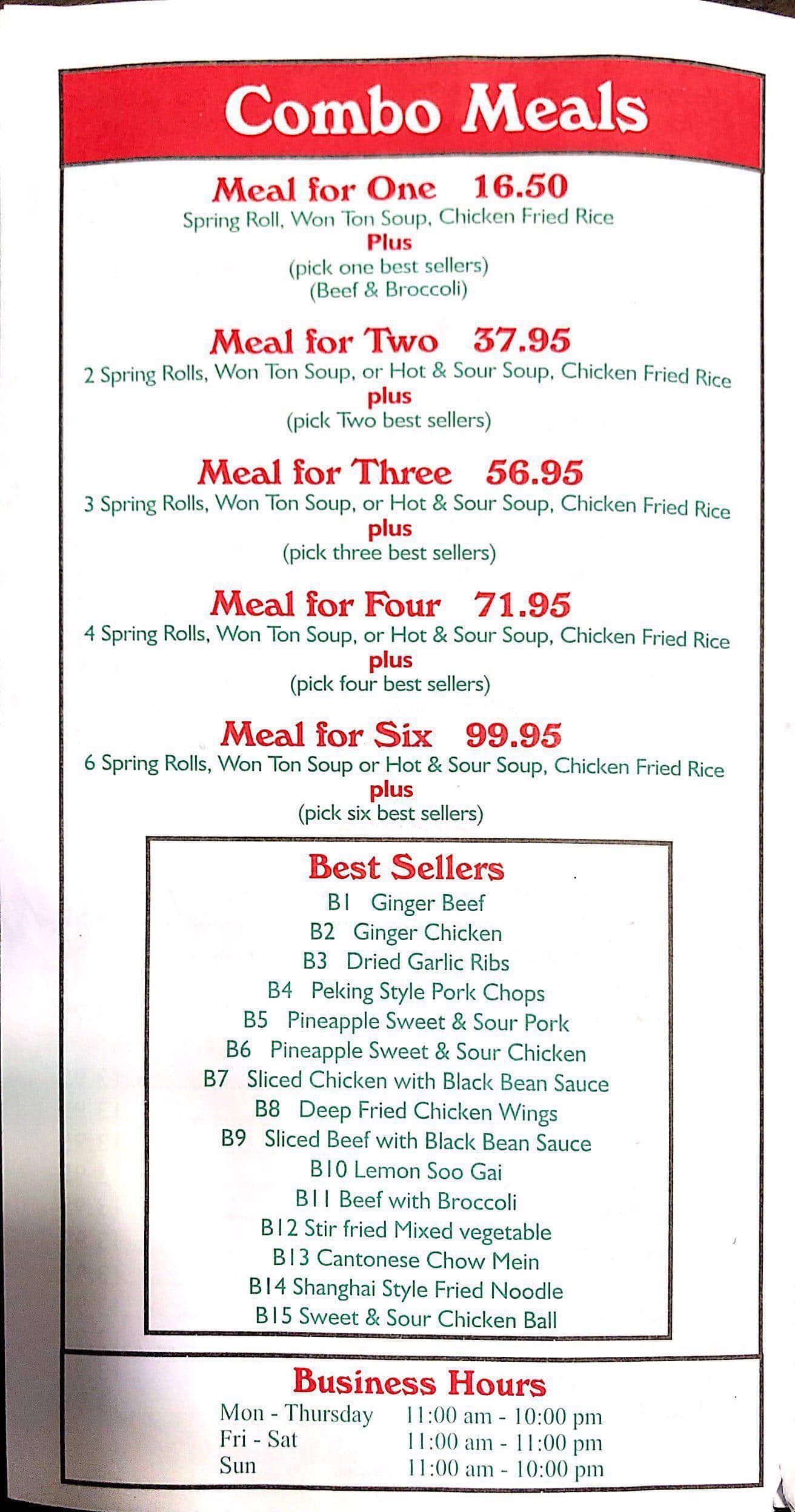 Menu at Imperial Dynasty restaurant, Calgary