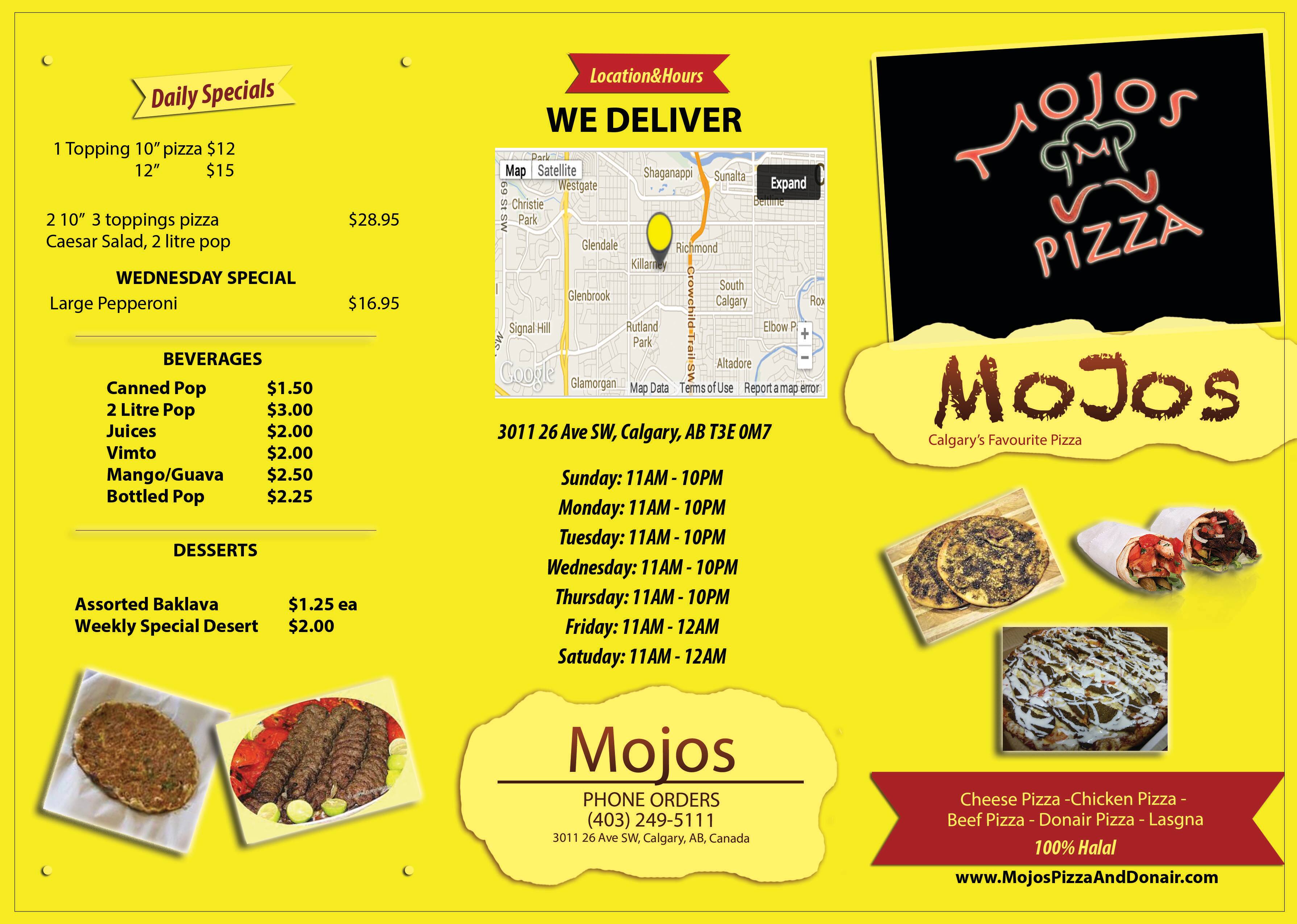Mojo's Pizza & Donair Menu Urbanspoon/Zomato