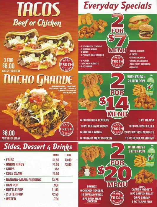 Menu at Seashell restaurant, Chicago, E 95th St