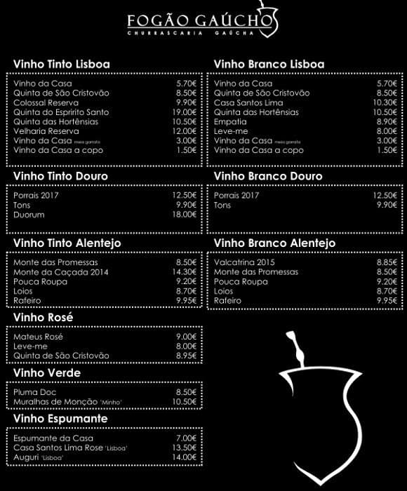 Menu em Fogão Gaúcho churrascaria, Carregado