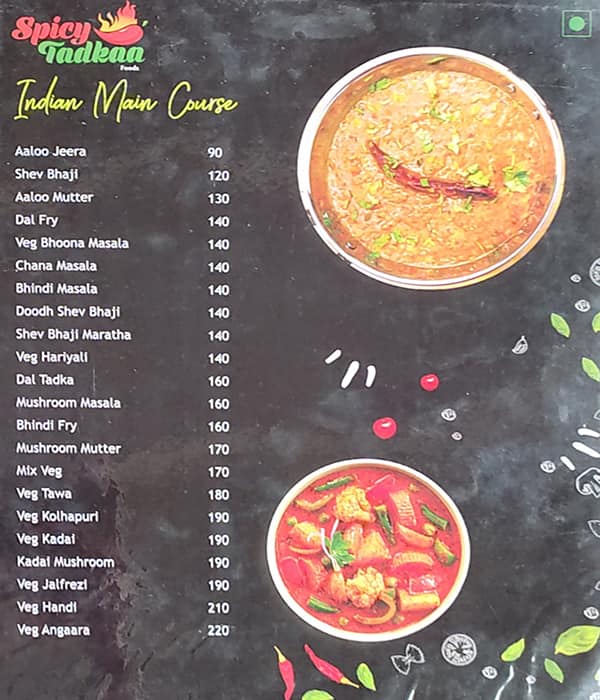 Hotel Spicy Tadkaa menu